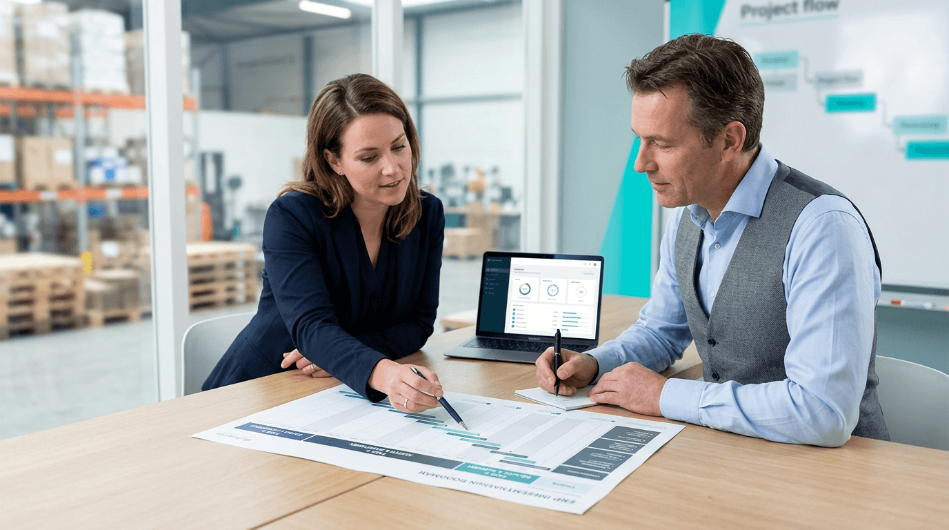 Financieel manager bekijkt realtime rapportages in een ERP dashboard