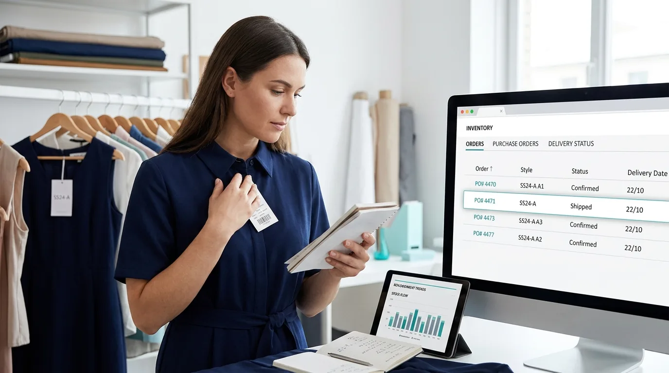 Tech pack en spec sheet gedeeld tussen modemerk en leverancier in een portaal