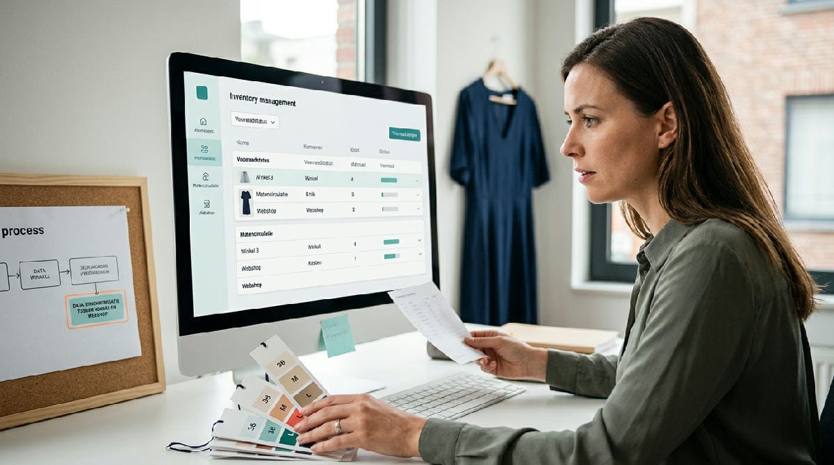 Overzicht van gekoppelde systemen voor voorraad, kassa en webshop in een modebedrijf