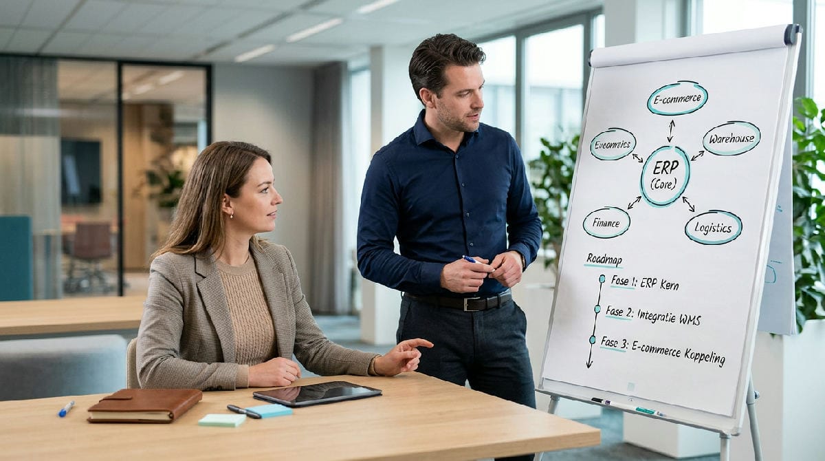 Magazijnmedewerker scant pakketten tijdens orderverwerking in groothandelmagazijn