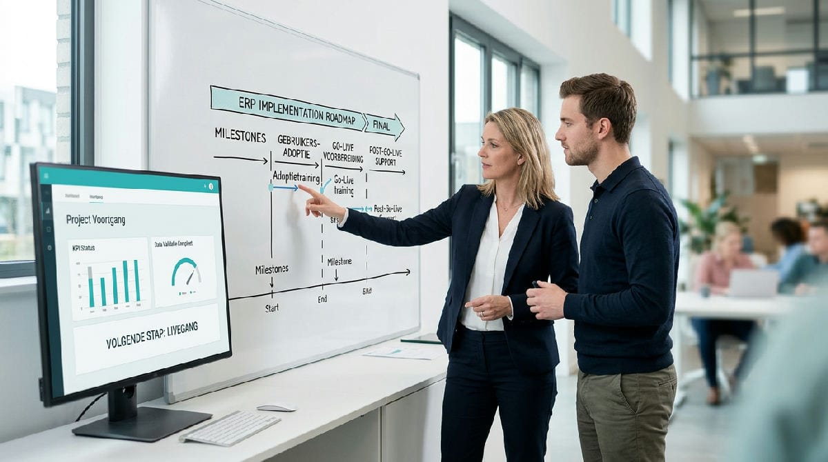 Medewerker krijgt training in nieuw ERP systeem tijdens livegang