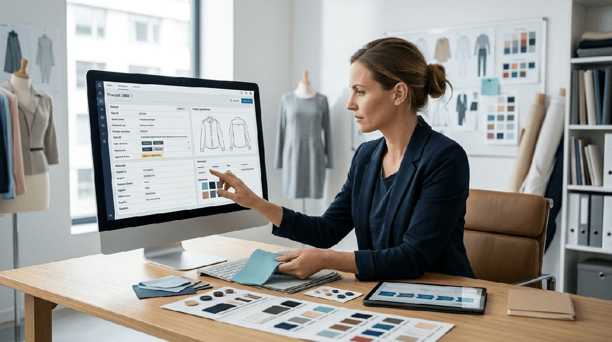 Overzicht van maat- en kleurvarianten binnen een fashion PLM-omgeving