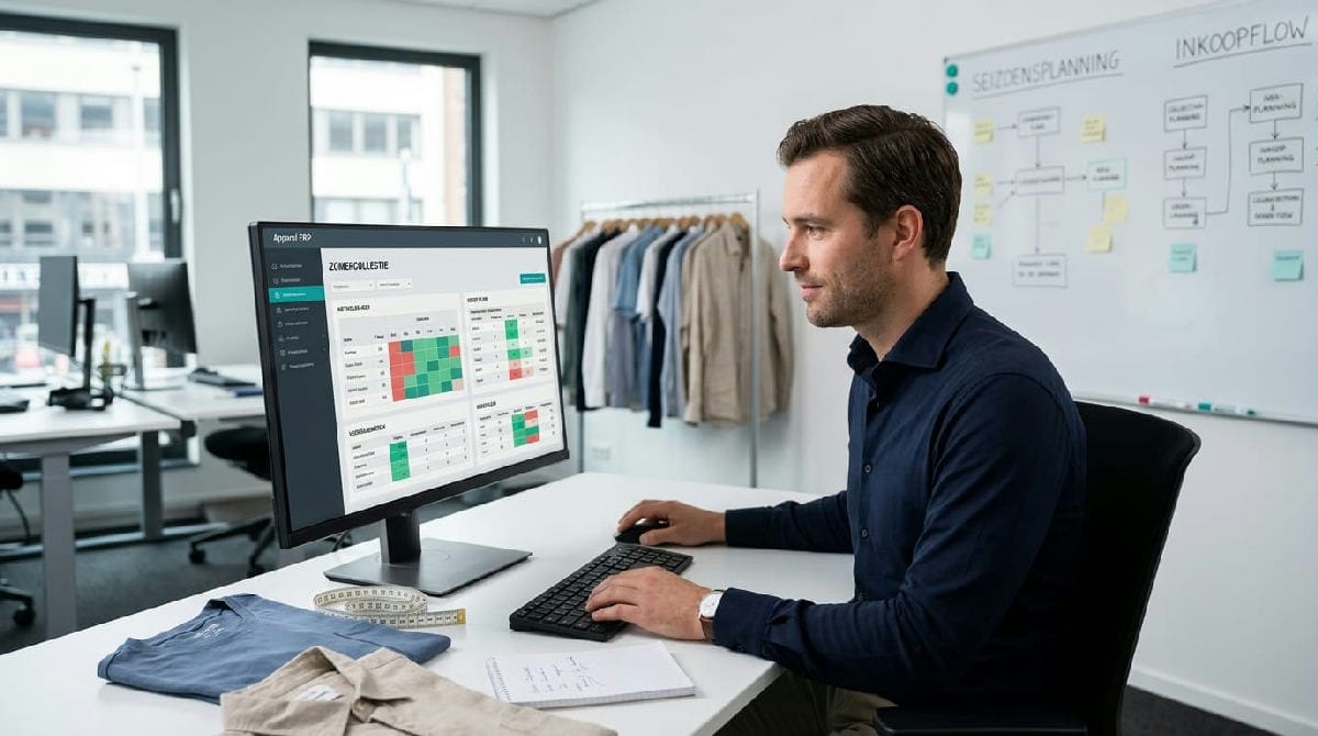 Scherm met kleur-maatmatrix en voorraadniveaus per vestiging