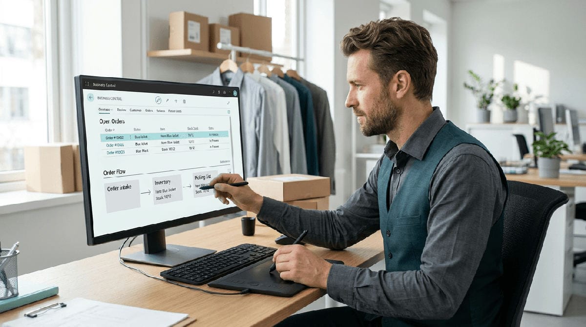 Schematische weergave van orderstroom van webshop naar magazijn en verzending