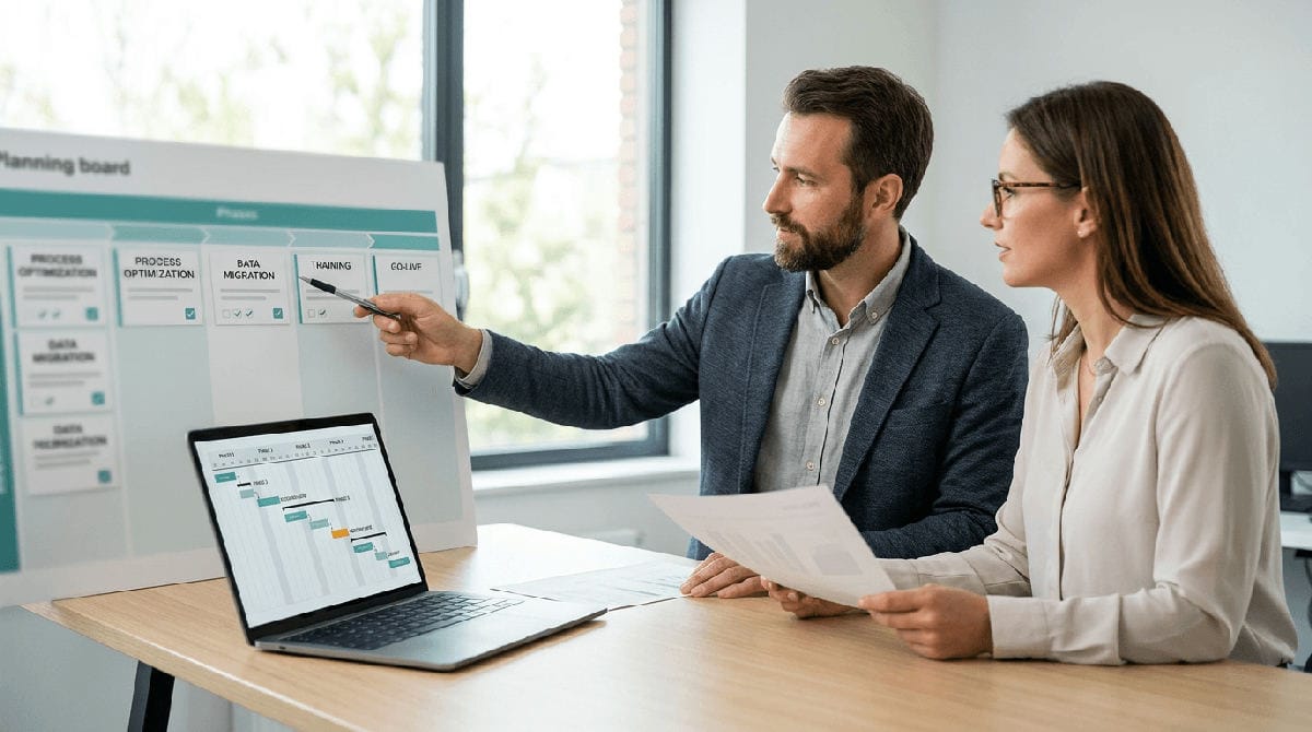 Team bespreekt de implementatie van Microsoft Dynamics 365 Business Central