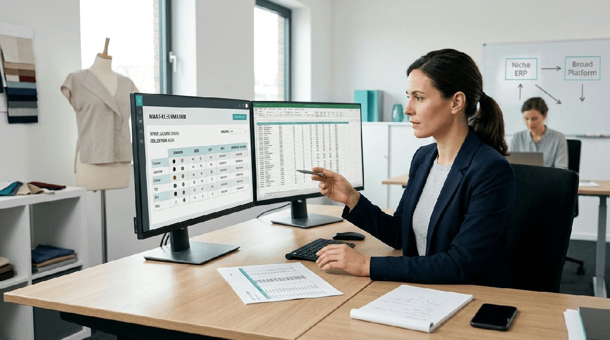 Overzicht van maten en kleurvarianten in een fashion ERP systeem