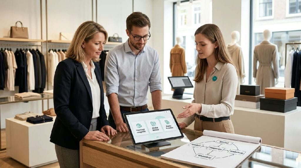 Retailmedewerker scant voorraad in de winkel met winkelautomatiseringssoftware