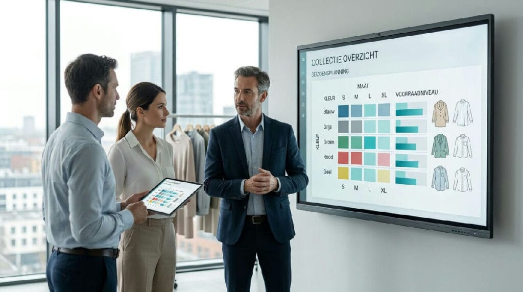 Medewerker beoordeelt voorraad en orders in fashionsoftware op een scherm