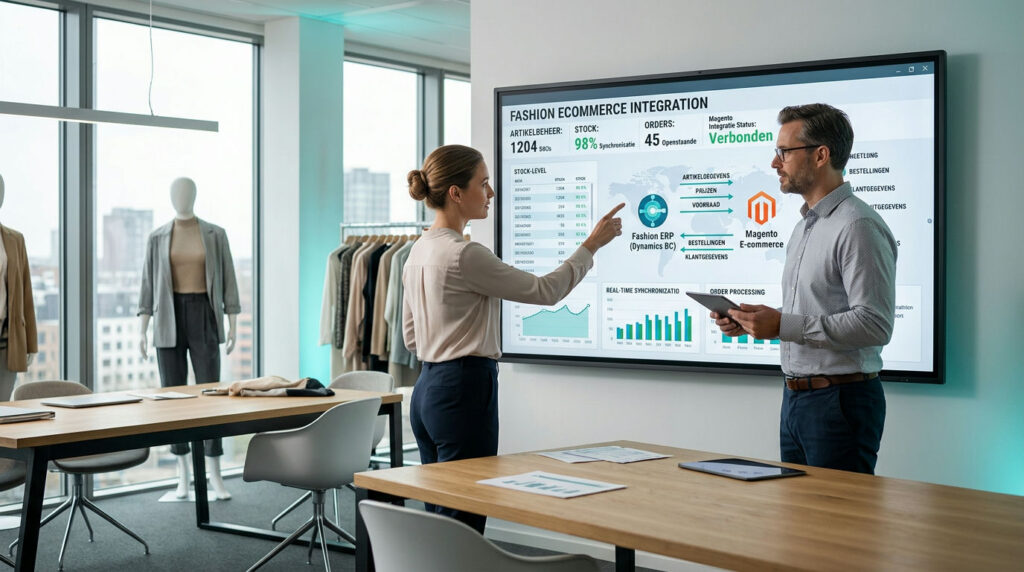 Webshopbeheerder vergelijkt voorraad per maat en kleur in ERP en Magento