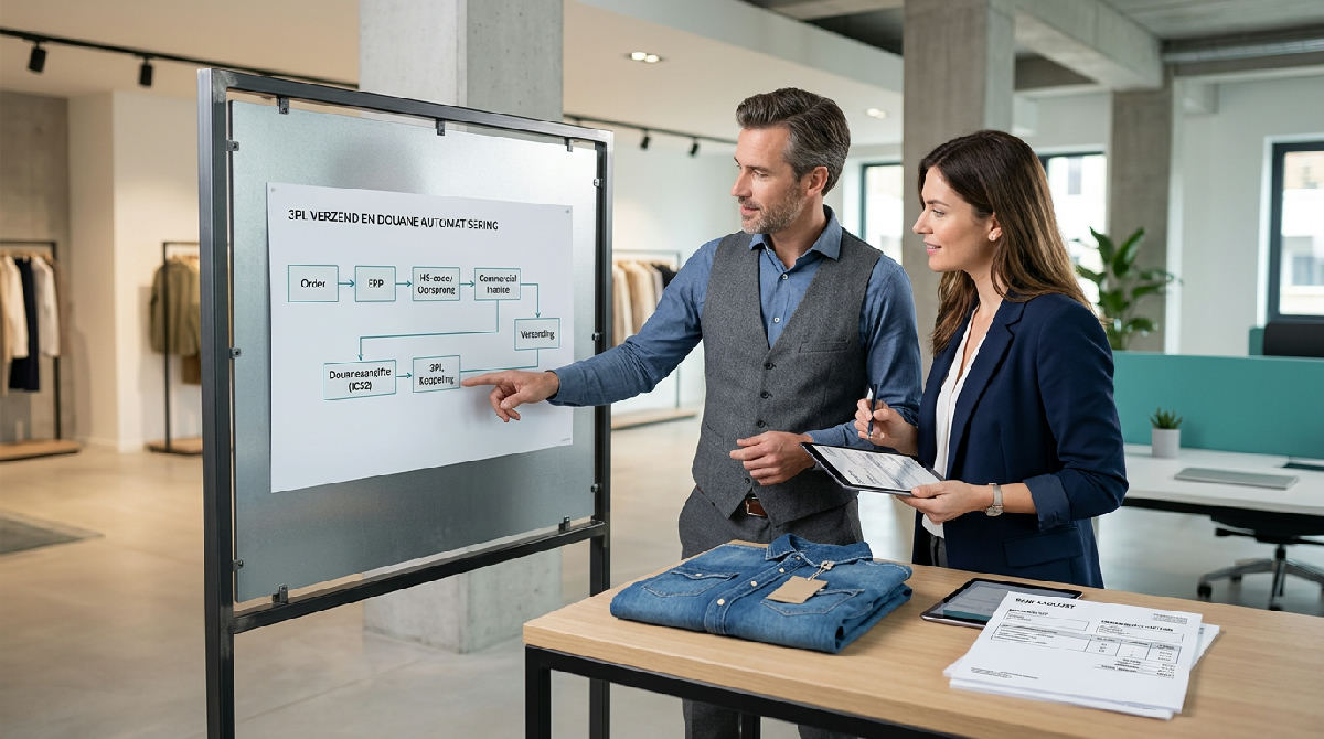 Overzicht van commercial invoice en packing list naast een laptop met ERP-scherm